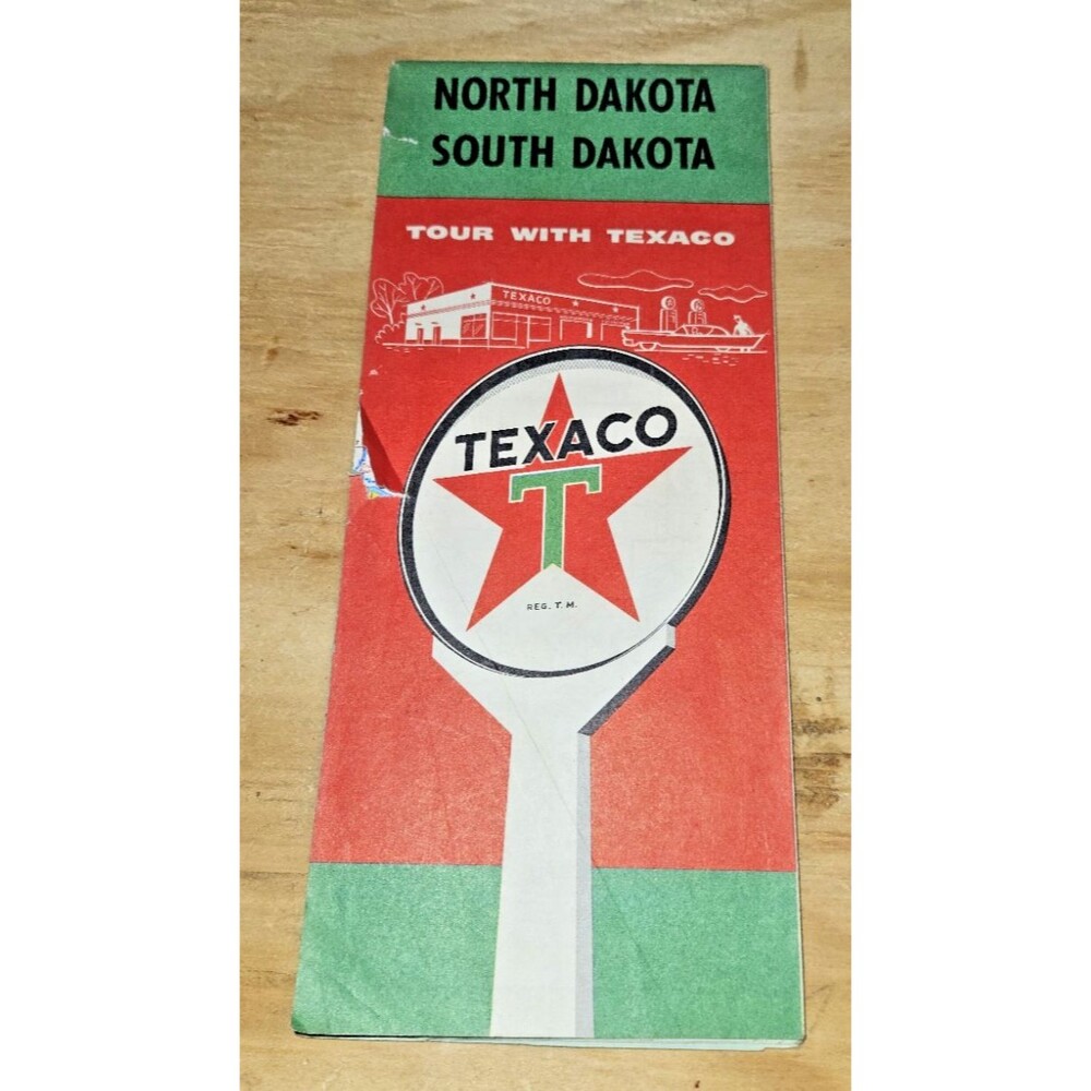 Vintage Texaco Map 1959 North South Dakota Tour With road highway touring car